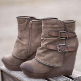 Kompakte Lederstiefeletten mit hohem Plateauabsatz